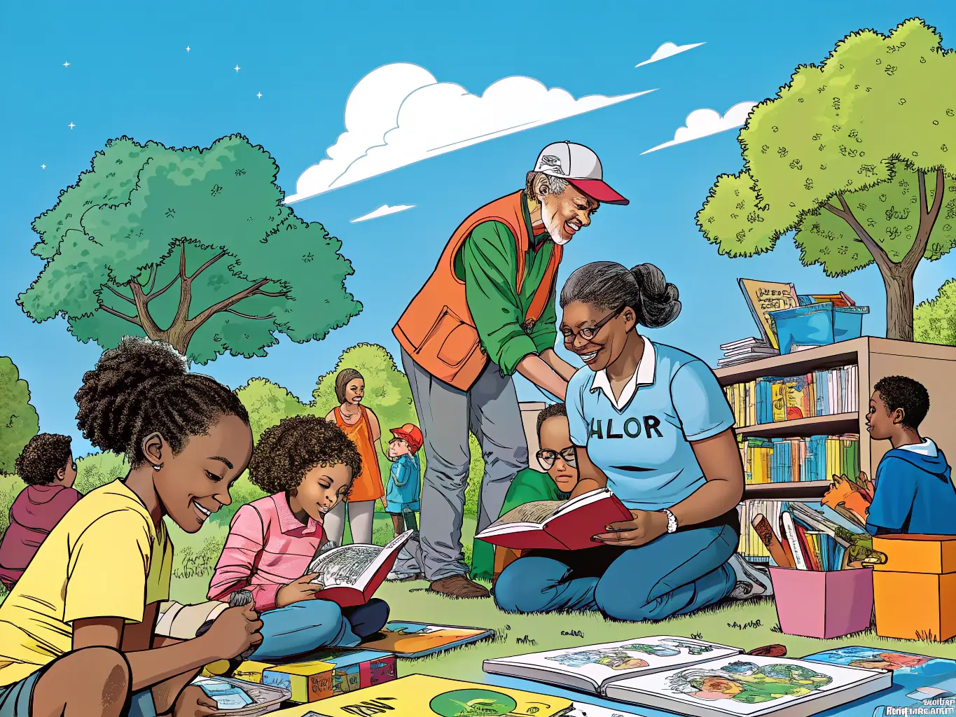 A vibrant image showcasing the distribution of books and educational resources to students, highlighting the accessibility and support provided by the association.